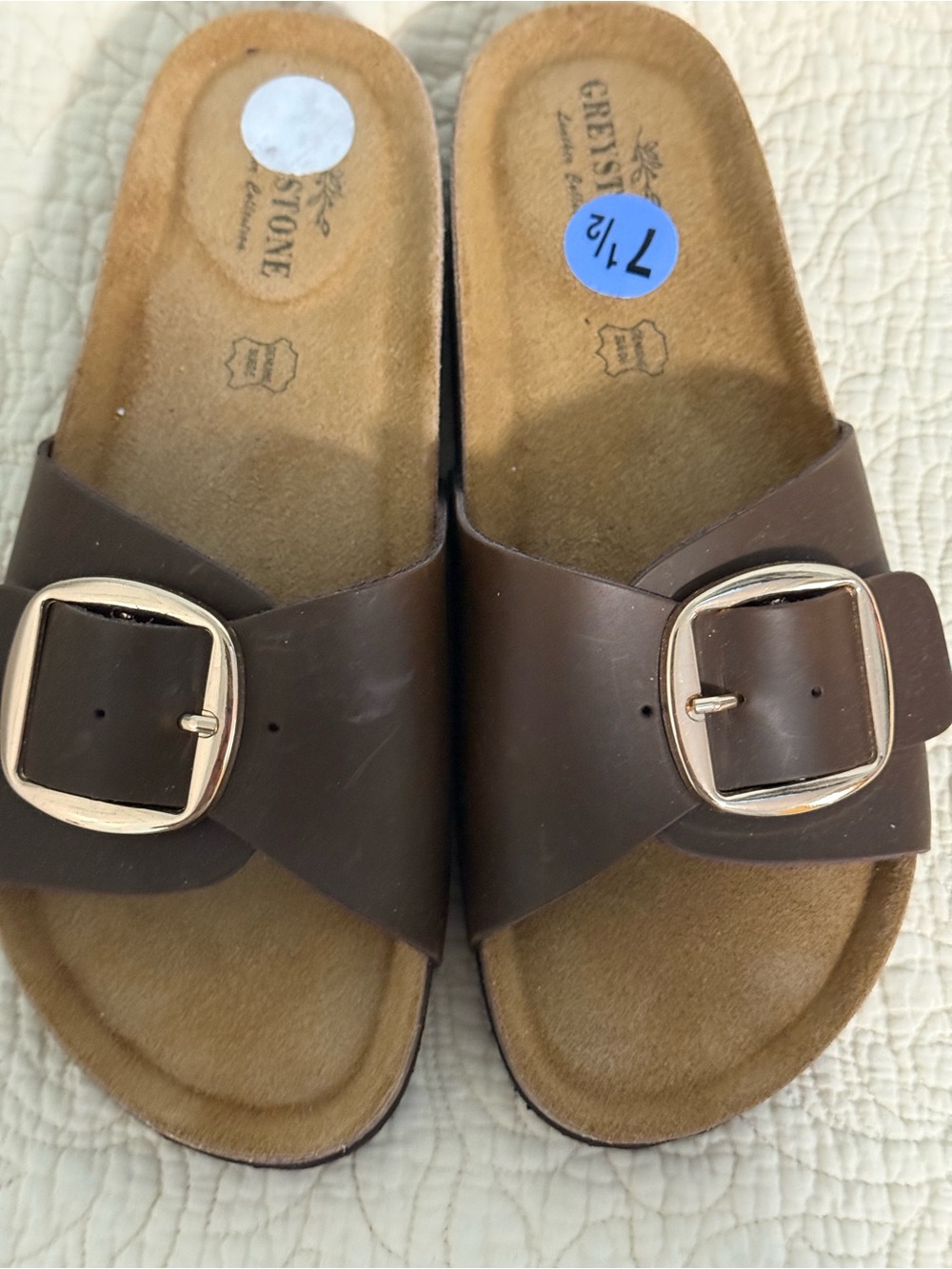 Greystone Buckle Slide Sandals! Genuine Leather collection. Women’s size 7.5!!